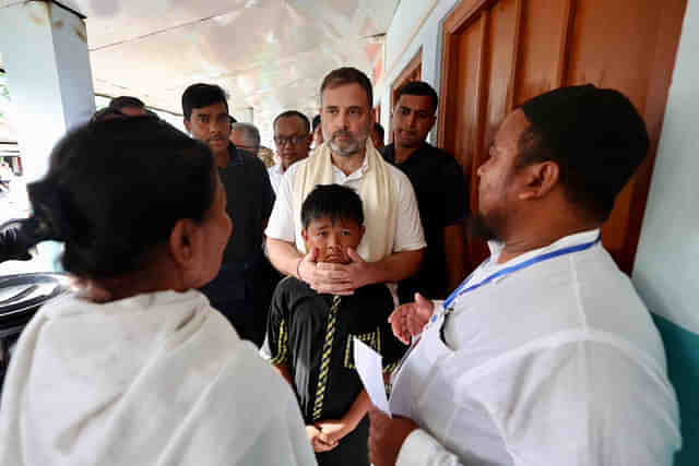 Rahul Gandhi visited the relief camp at Phubala High School in Moirang and met with victims of the Manipur violence. (Photo: Congress/X)